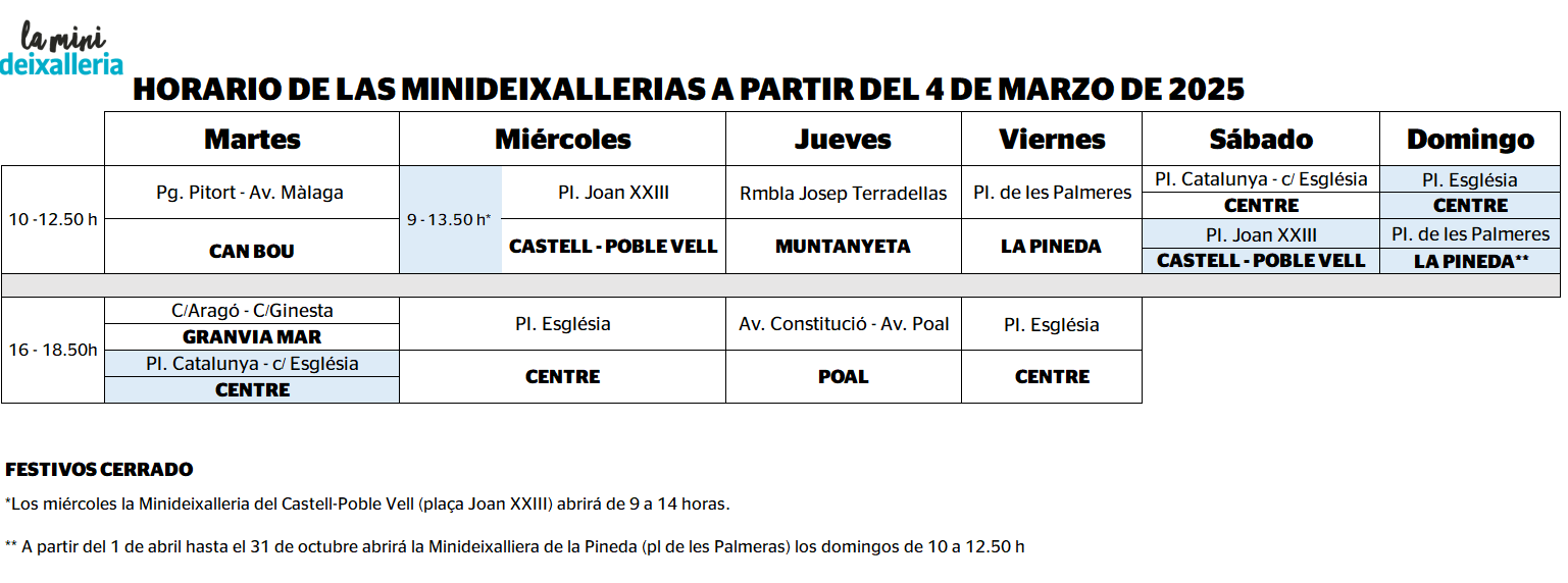 horaris minideixalleria ES 250409